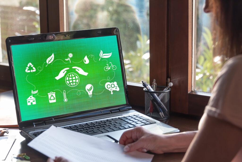 Laptop screen displaying an environment protection concept